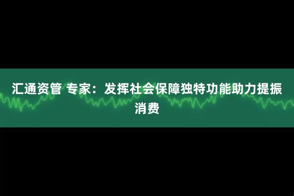 汇通资管 专家：发挥社会保障独特功能助力提振消费